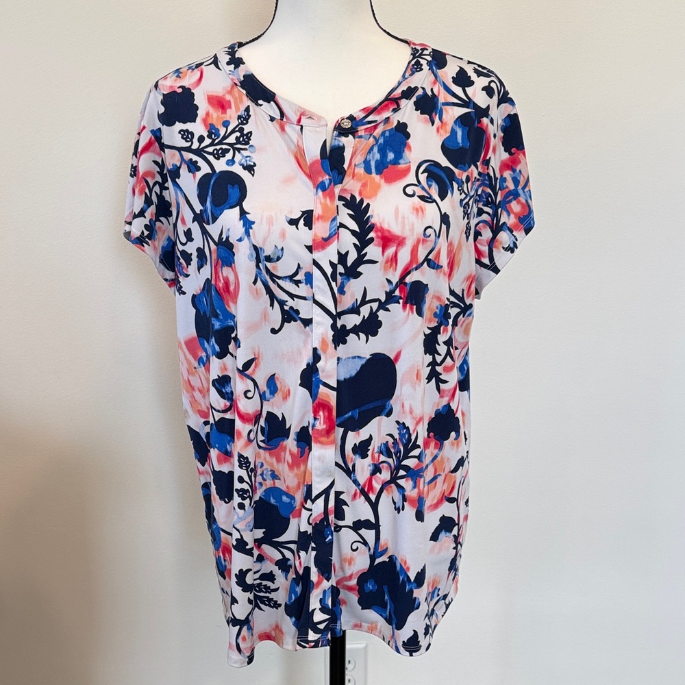 Dana Buchman Cap Sleeve Floral Print Women's Top Size XL